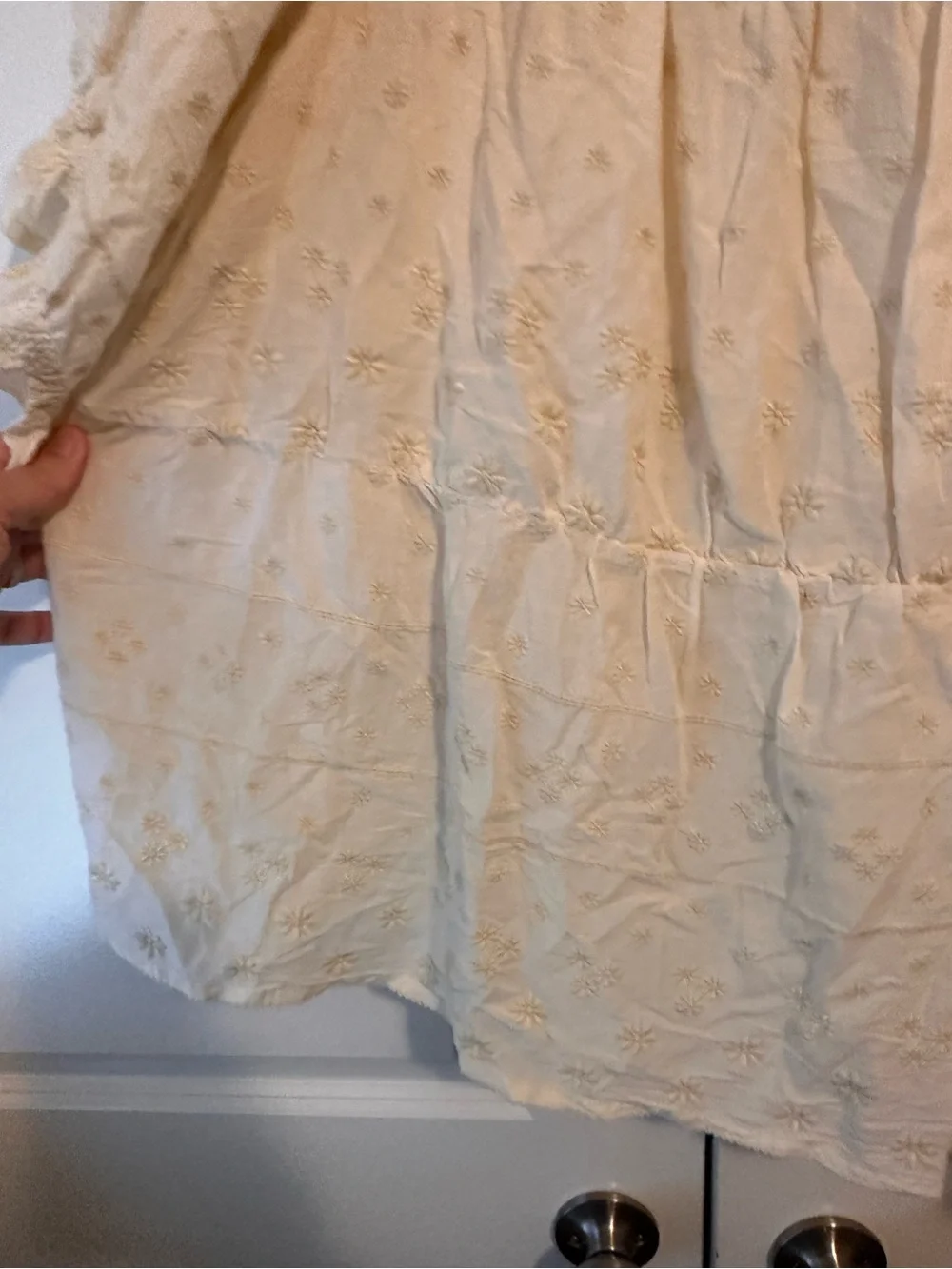 Old Navy Cream Embroidered Peasant Top - Puff Sleeve